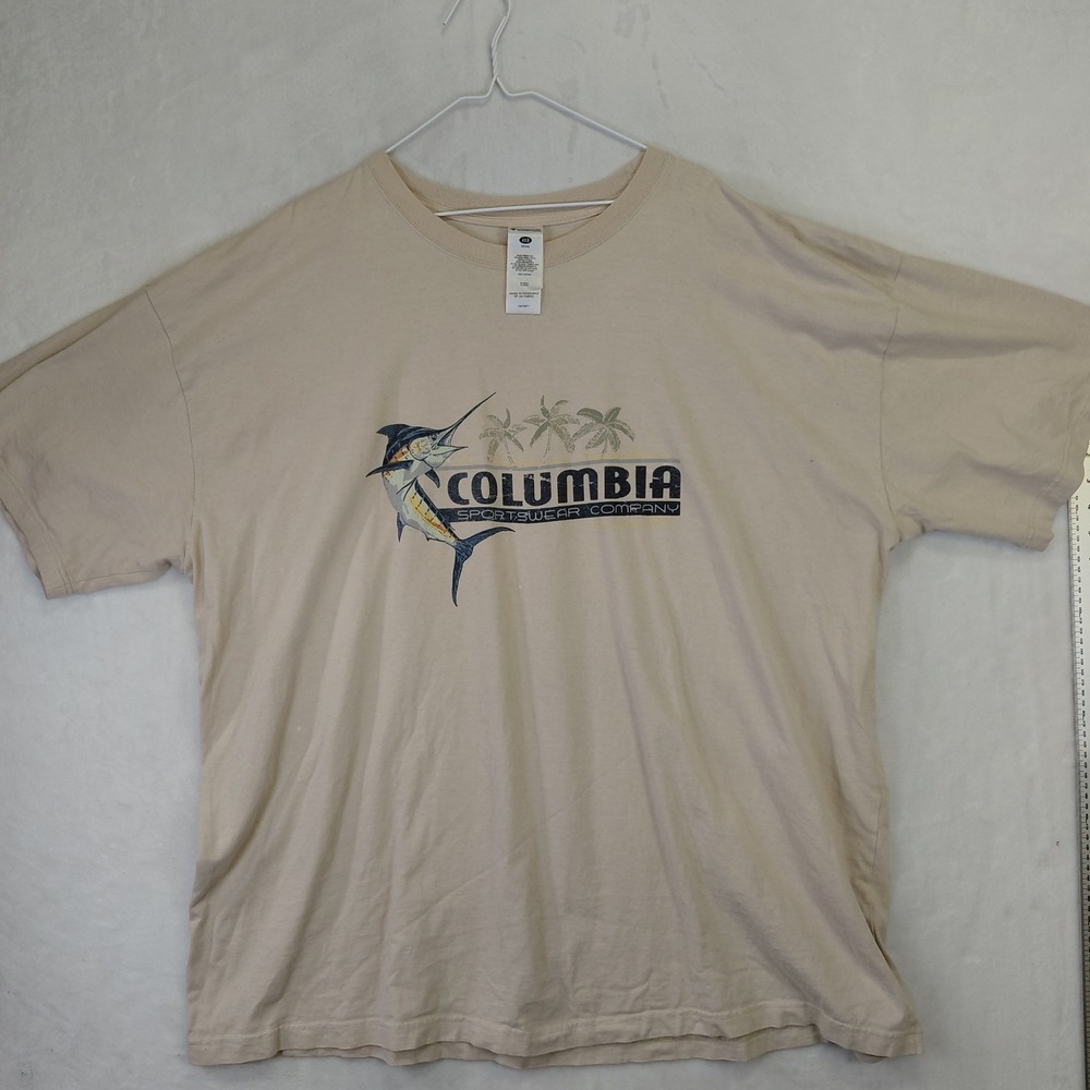 Columbia Sportswear Mens 4XB Tan Marlin Palm Tree Graphic T-Shirt Cotton
